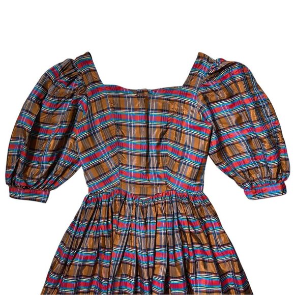 70s vintage plaid puff sleeve dress cottage victorian sweetheart Maxi acetate. - Picture 5 of 9